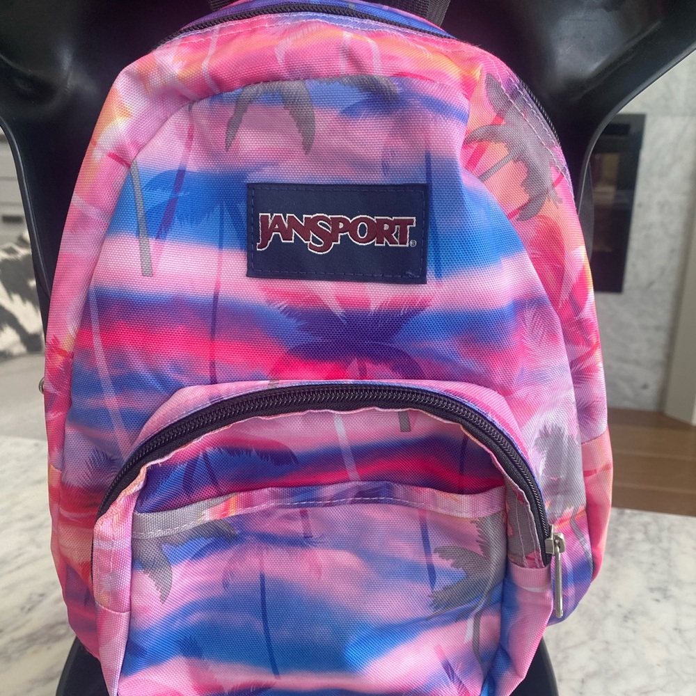 Jansport Pink and Blue Backpack Vibrant Tie-Dye Design